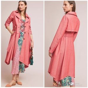 Anthropologie Elle Coral Cotton/Linen Trench Coat Size XL